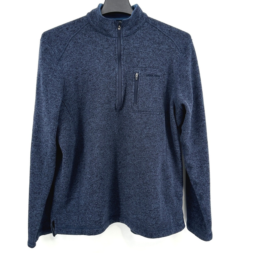 Woolrich Pullover Sweater Mens Large Navy Blue Marl Knit Quarter Zip Regular Fit